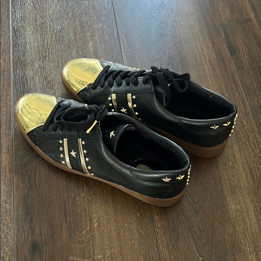 Black and Gold Star-Studded Sneakers